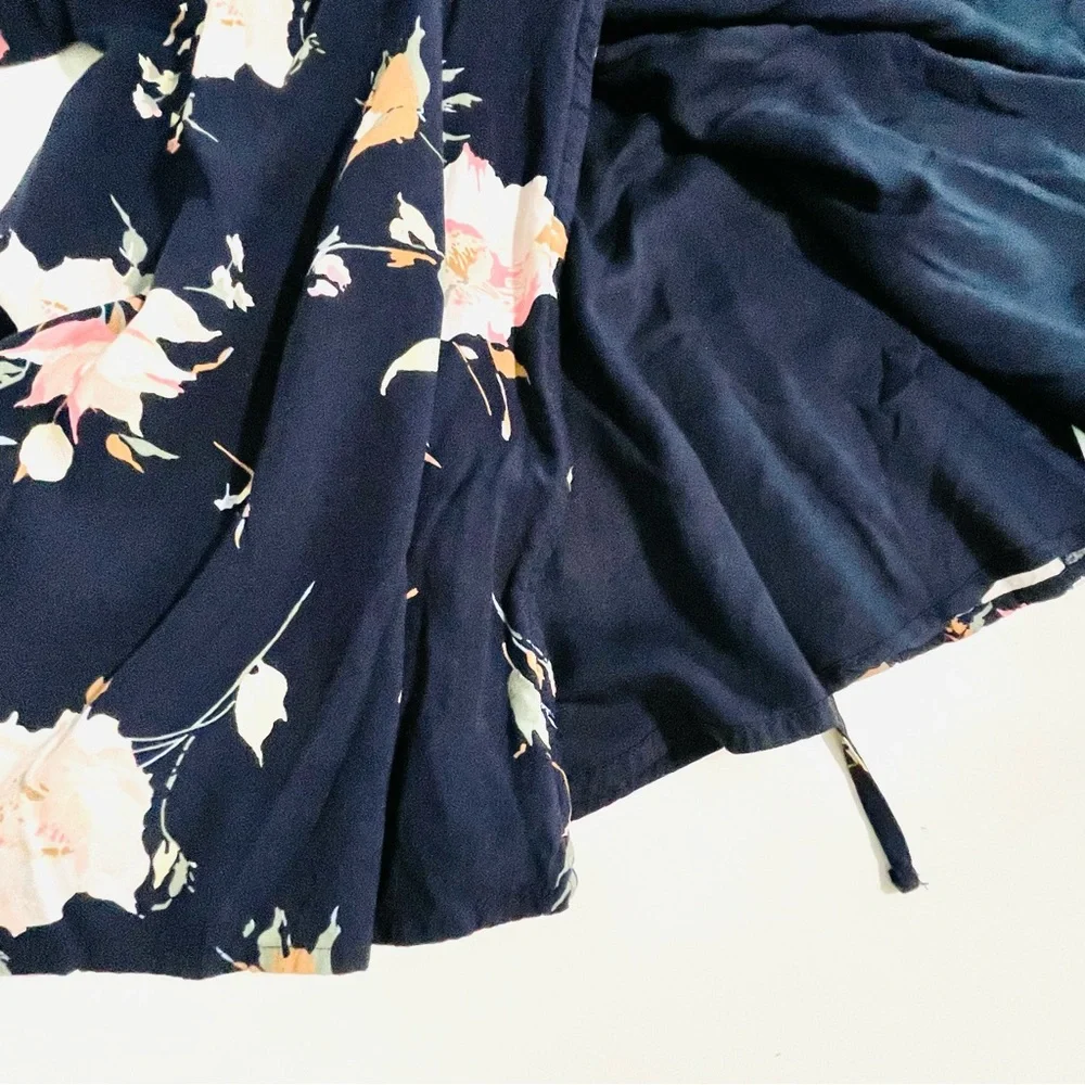 Abercrombie and Fitch Floral Wrap Dress Navy Blue Size Small Y2K Romantic